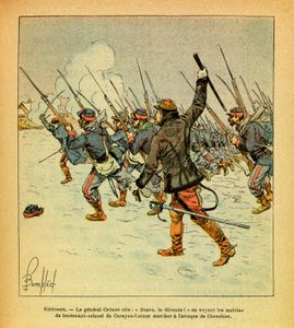 Het Oostelijke Leger van Eugene Sergeant, bekend als Grenest, geïllustreerd door Louis Bombled (1862-1927) (Frans-Duitse Oorlog; campagne van 1870-1871): januari 1871, Hericourt, Generaal Cremer roept 