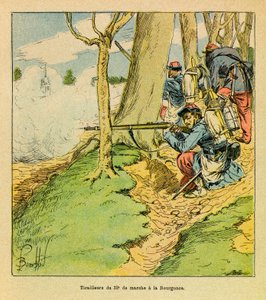 Onder bevel van generaal Dupre, een schoenmaker van de 32e marche bij de Slag bij La Bourgonce in oktober 1870 door Louis Charles Bombled