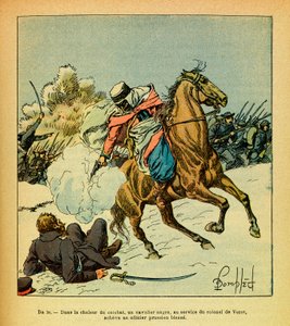 Het Oostelijke Leger van Eugene Sergeant, alias Grenest, geïllustreerd door Louis Bombled (1862-1927) (Frans-Duitse Oorlog; campagne van 1870-1871): januari 1871, een zwarte ruiter in dienst van kolonel De Vezet maakt een gewonde Pruisische officier af, Co door Louis Charles Bombled