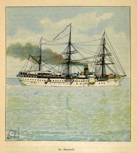 De oorlog in Madagaskar - Anekdotische geschiedenis van de Franse expedities van 1885-1895 door Henri Galli, geïllustreerd door Louis Bombled: Het hospitaalschip de 