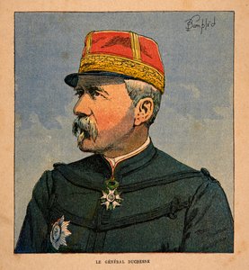 De oorlog in Madagaskar - Anekdotische geschiedenis van de Franse expedities van 1885-1895 door Henri Galli, geïllustreerd door Louis Bombled: Portret van generaal Duchesne, opperbevelhebber van de Franse expeditietroepen door Louis Charles Bombled