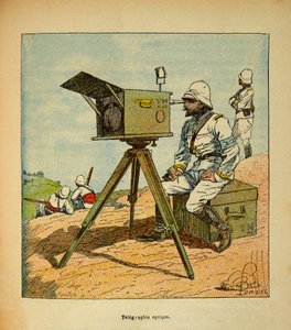 De oorlog in Madagaskar - Anecdotische geschiedenis van de Franse expedities van 1885-1895 door Henri Galli, geïllustreerd door Louis Bombled: Optische telegrafie in 1895