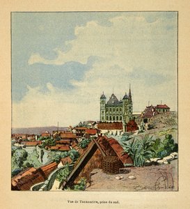 De oorlog in Madagaskar - Anekdotische geschiedenis van de Franse expedities van 1885-1895 door Henri Galli, geïllustreerd door Louis Bombled: Uitzicht op Tananarive vanuit het zuiden in de 19e eeuw door Louis Charles Bombled