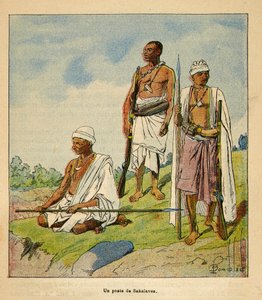 De oorlog in Madagaskar-Anekdotische geschiedenis van de Franse expedities van 1885-1895 door Henri Galli, geïllustreerd door Louis Bombled: Krijger Sakalavas door Louis Charles Bombled