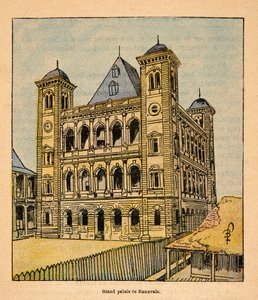 De oorlog in Madagaskar-Anekdotische geschiedenis van de Franse expedities van 1885-1895 door Henri Galli, geïllustreerd door Louis Bombled: Het Grote Paleis van koningin Ranavalona III in Tananarive