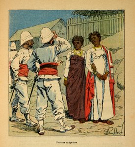 De oorlog in Madagaskar - Anecdotische geschiedenis van de Franse expedities van 1885-1895 door Henri Galli, geïllustreerd door Louis Bombled: Franse soldaten sympathiseren met Malagassische vrouwen