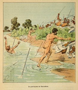 De oorlog in Madagaskar - Anecdotische geschiedenis van de Franse expedities van 1885-1895 door Henri Galli, geïllustreerd door Louis Bombled: Sakalaves vallen Franse onderhandelaars aan in Marosakoa in 1895 door Louis Charles Bombled