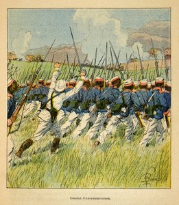 De oorlog in Madagaskar - Anecdotische geschiedenis van de Franse expedities van 1885-1895 door Henri Galli, geïllustreerd door Louis Bombled: Franse troepen tijdens de Antanamitarana-gevechten in 1895 door Louis Charles Bombled