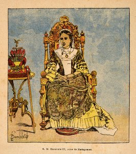 De oorlog in Madagaskar - Anecdotische geschiedenis van de Franse expedities van 1885-1895 door Henri Galli, geïllustreerd door Louis Bombled: Portret van koningin Ranavalona III (1861-1917) koningin van Madagaskar door Louis Charles Bombled
