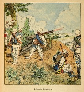 De oorlog in Madagaskar-Anekdotische geschiedenis van de Franse expedities van 1885-1895 door Henri Galli dit Galllichet (1854-1922), geïllustreerd door Louis Bombled (1862-1927): Verdediging van Tsarasaotra in 1895, Privécollectie door Louis Charles Bombled