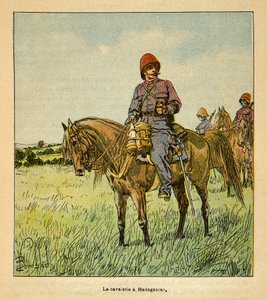 De oorlog in Madagaskar-Anekdotische geschiedenis van de Franse expedities van 1885-1895 door Henri Galli dit Galllichet (1854-1922), geïllustreerd door Louis Bombled (1862-1927): De Franse cavalerie in Madagaskar, Privécollectie door Louis Charles Bombled