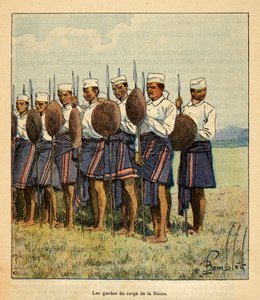 De oorlog in Madagaskar-Anekdotische geschiedenis van de Franse expedities van 1885-1895 door Henri Galli dit Galllichet (1854-1922), geïllustreerd door Louis Bombled (1862-1927): Wachten van koningin Ranavalona, Privécollectie