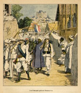 De Oorlog in Madagaskar-Anekdotische Geschiedenis van de Franse Expedities van 1885-1895 door Henri Galli, geïllustreerd door Louis Bombled: Het Franse leger in Tananarive in 1895, privécollectie door Louis Charles Bombled