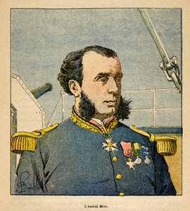 De Oorlog in Madagaskar-Anekdotische Geschiedenis van de Franse Expedities van 1885-1895 door Henri Galli, geïllustreerd door Louis Bombled: Portret van admiraal Paul Emile Miot, privécollectie