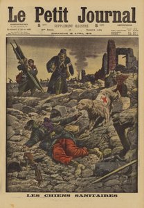 Gebruik van reddingshonden om gewonden te zoeken, Frankrijk, Eerste Wereldoorlog, 1915 door Louis Charles Bombled