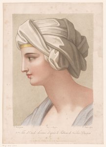 Buste van een vrouw met doek om haar hoofd gewikkeld