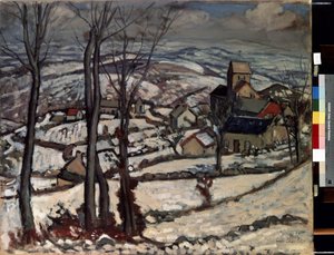 Dorp in Morvan onder de sneeuw