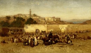 Marktdag buiten de muren van Tanger, Marokko, 1873
