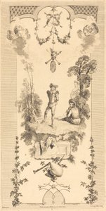 Herder die danst op het geluid van een fluit door Louis Crépy after Antoine Watteau
