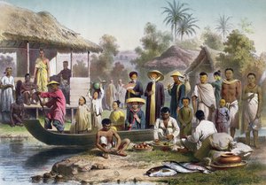 Annamese, Cambodjaanse en Siamese kostuums, hertekend door Janet Lange en gegraveerd door Eugene Ciceri, ca. 1870 door Louis Delaporte