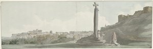 Gezicht op Arriano en monument, zogenaamde altaar van Janus