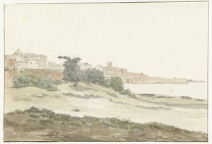 Gezicht op Barletta gelegen aan de kust door Louis Ducros