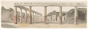 Gezicht op Romeinse kazernes en zuilenrij te Pompeï door Louis Ducros