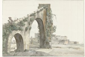 Gezicht op aquaduct en de stad Tarente (Voyage en Italie, en Sicile et à Malte - 1778)