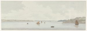 Gezicht op een deel van het Mare Piccolo door Louis Ducros
