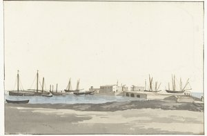 Haven van Barletta met schepen door Louis Ducros