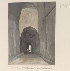 Ingang van grot Crypta Neapolitana (of Grotta di Posillipo) aan de kust van Pozzuoli door Louis Ducros