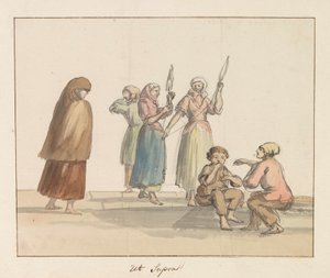 Klederdrachten van eiland Gozo door Louis Ducros