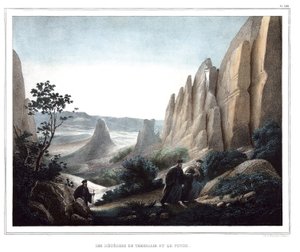 De meteoren van Thessalië en de Pinde (landschap van kliffen en rotsen). in 
