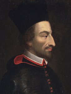 Portret van Cornelius Jansen, genaamd Jansenius, bisschop van Ieper (detail) door Louis Dutielt