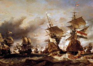 Oorlog tegen de Liga van Augsburg: Slag bij Texel op 29/06/1694, overwinning van Jean Bart (1650-1702) op het Nederlandse eskader van de admiraal van Friesland