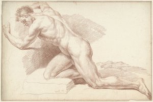 Mannelijk naakt, knielend, naar links door Louis Fabritius Dubourg