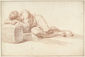 Mannelijk naakt, liggend op de zij, naar links door Louis Fabritius Dubourg