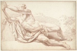 Mannelijk naakt, liggend op de zij, naar links door Louis Fabritius Dubourg