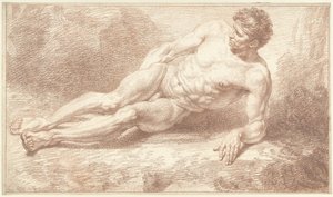 Mannelijk naakt, liggend op de zij, steunend op de linkerarm door Louis Fabritius Dubourg