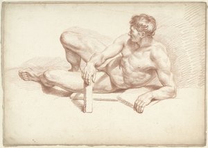 Mannelijk naakt, liggend, steunend op de linkerarm door Louis Fabritius Dubourg