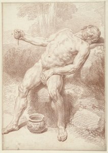 Mannelijk naakt, zittend, achterovergeleund door Louis Fabritius Dubourg