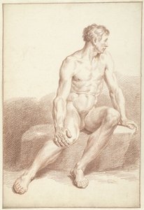 Mannelijk naakt, zittend, naar rechts gewend door Louis Fabritius Dubourg