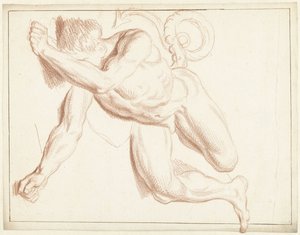 Studie van een mannelijk naakt, liggend op zijn zij door Louis Fabritius Dubourg