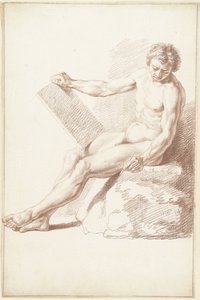 Zittend academienaakt, als tekenaar door Louis Fabritius Dubourg