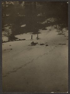 [Kind sleeën heuvel af]. door Louis Fleckenstein