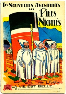 Omslag van een stripboekalbum: Les Nouvelle Adventures des Pieds Nickeles, La vie est belle, nr. 10 (kleur litho) door Louis Forton