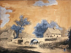 Uitzicht op een kleine brug bij Amsterdam, eind 18e eeuw door Louis Francois Cassas