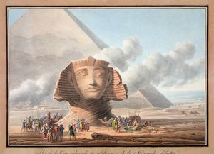 Uitzicht op het hoofd van de Sfinx en de Piramide van Khafre, Gizeh, Egypte, ca. 1790