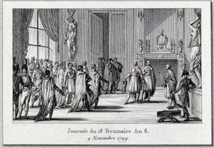 Napoleon Bonaparte bij de vergadering van Saint Cloud op 18 brumaire