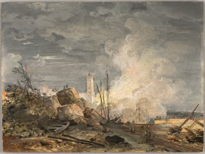 Brand in de haven door Louis Gabriel Moreau